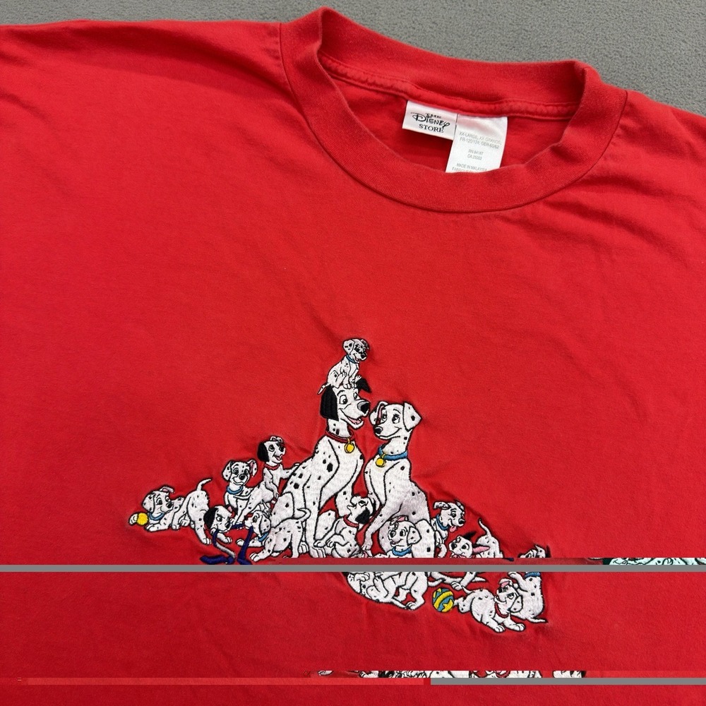 Vtg 90s Disney Store 101 Dalmatians T-Shirt Size 2XL Red Pongo Perdita Puppies